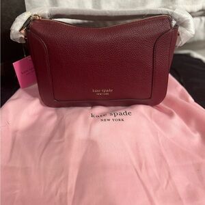 KATE SPADE Crush AUTUMNAL Burgundy Red PEBBLED LEATHER MED CROSSBODY Bag